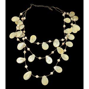 Vintage Beige Glass Flat Teardrop Layered Necklace
